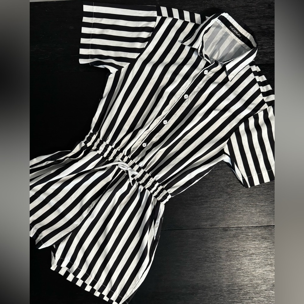 Black and White Striped Men's Jumpsuit